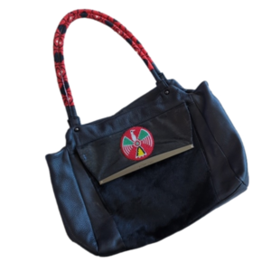 ELLIOTT LUCCA Black Leather Calf Hair Beadwork Flap Handle Shoulder Tote Bag